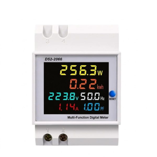 D52-2066 6in1 100A DIN Rail Energy Meter Voltage Current kWh Frequency Power Factor